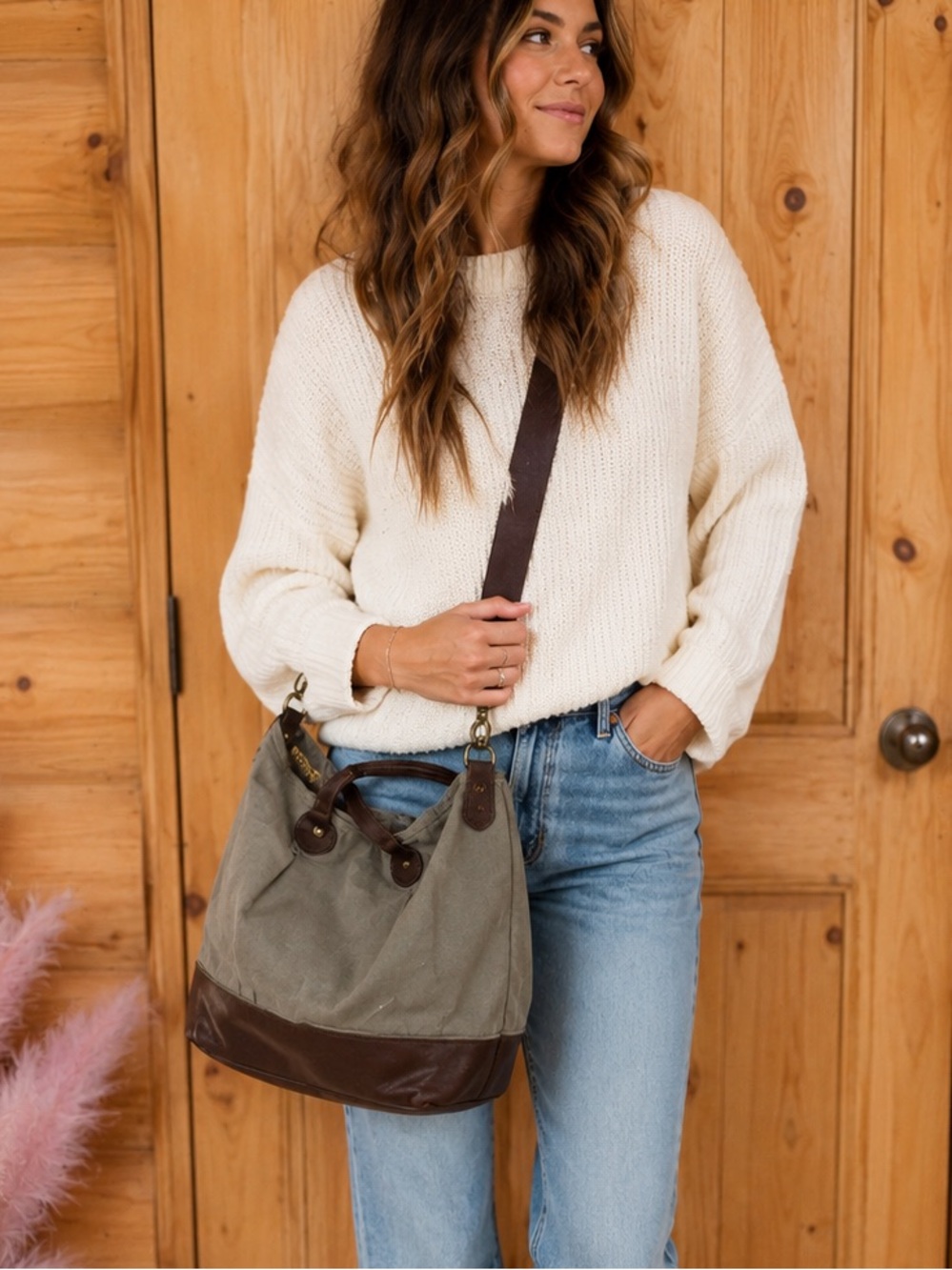 Tanner Goods Leather and Canvas Rugged Shoulder Bag with Brown Leather Trim